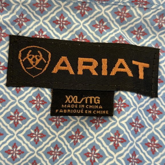 Ariat Shirt Mens 2XL Blue Geometric Western Button Down Long Sleeve Cotton - Picture 3 of 12